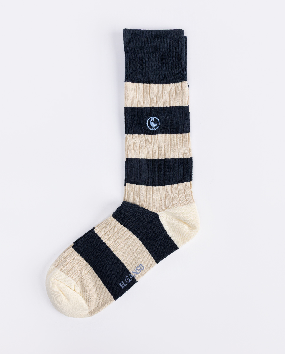 Calcetín Algodón Canalé Rayas Marino