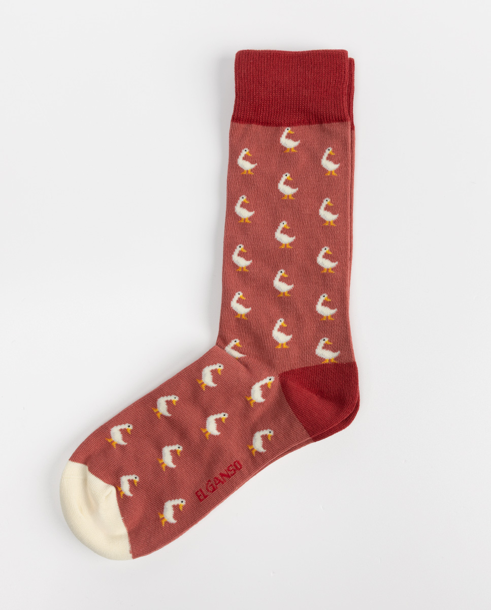 Calcetín Algodón Gansos Rojo