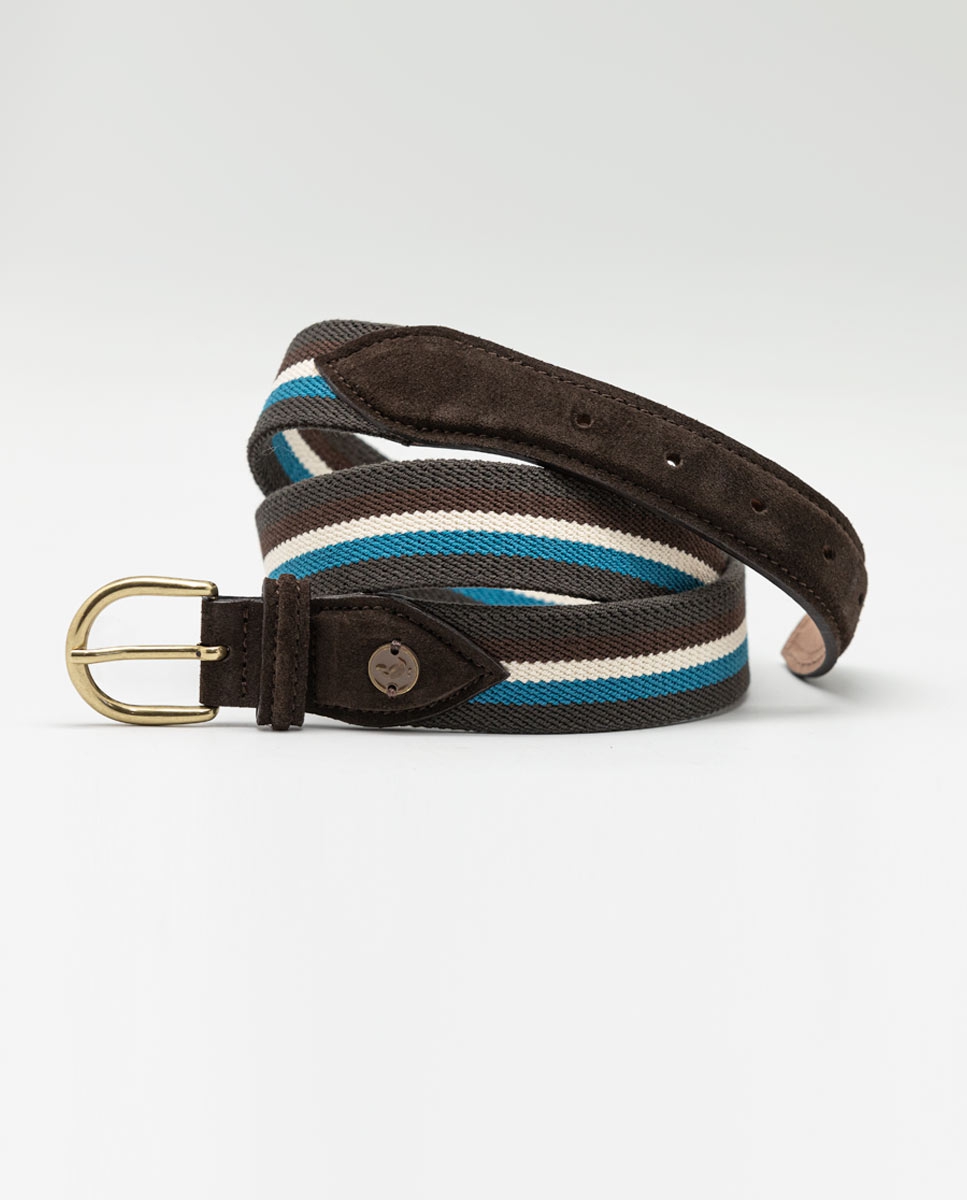Brown White Blue Stretch Belt