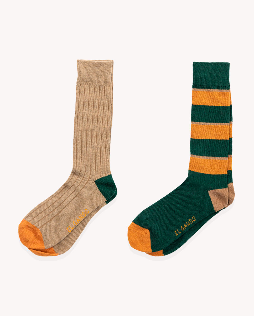 Pack Socks Plain Camel + Striped Orange