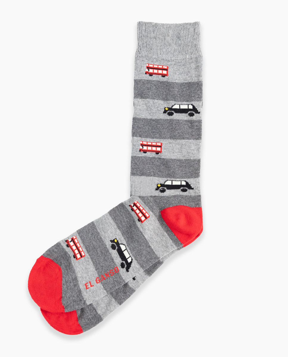 Grey Striped Cotton Sock Figurative