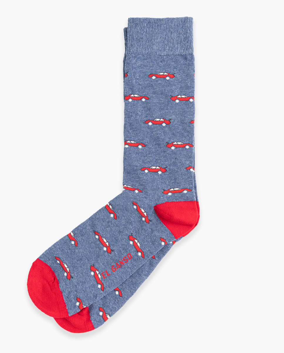 Navy Cotton Sock Figurative Car