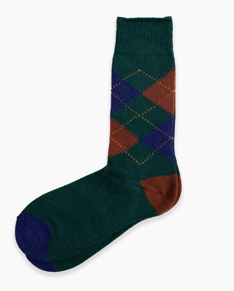 Green Diamond Pattern Wool Sock