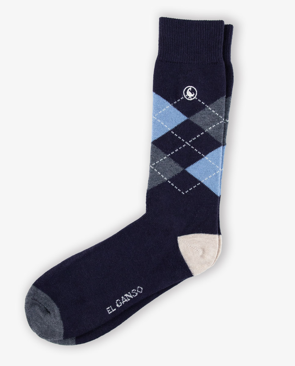Navy Diamond Wool Socks