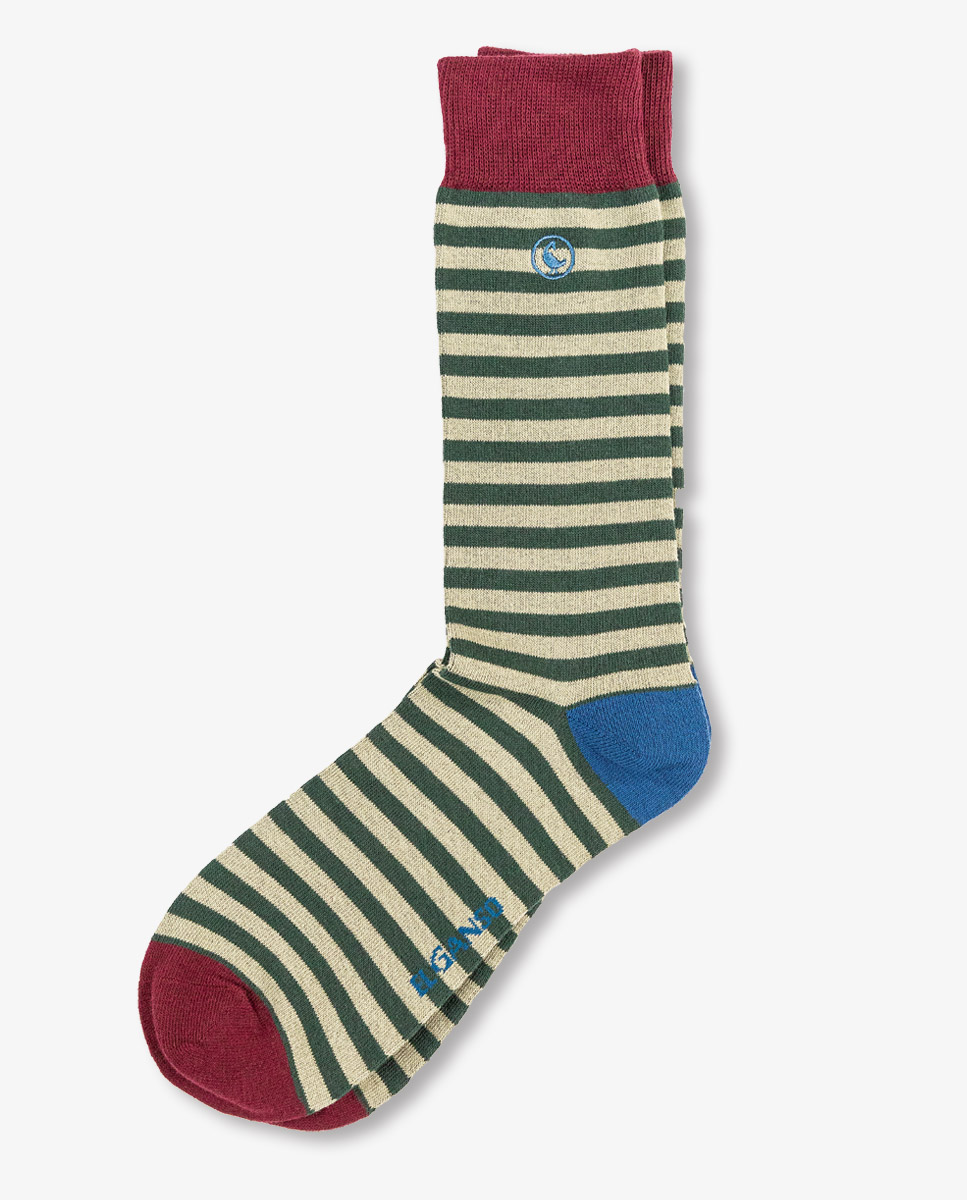 Green Cotton Socks W Stripes