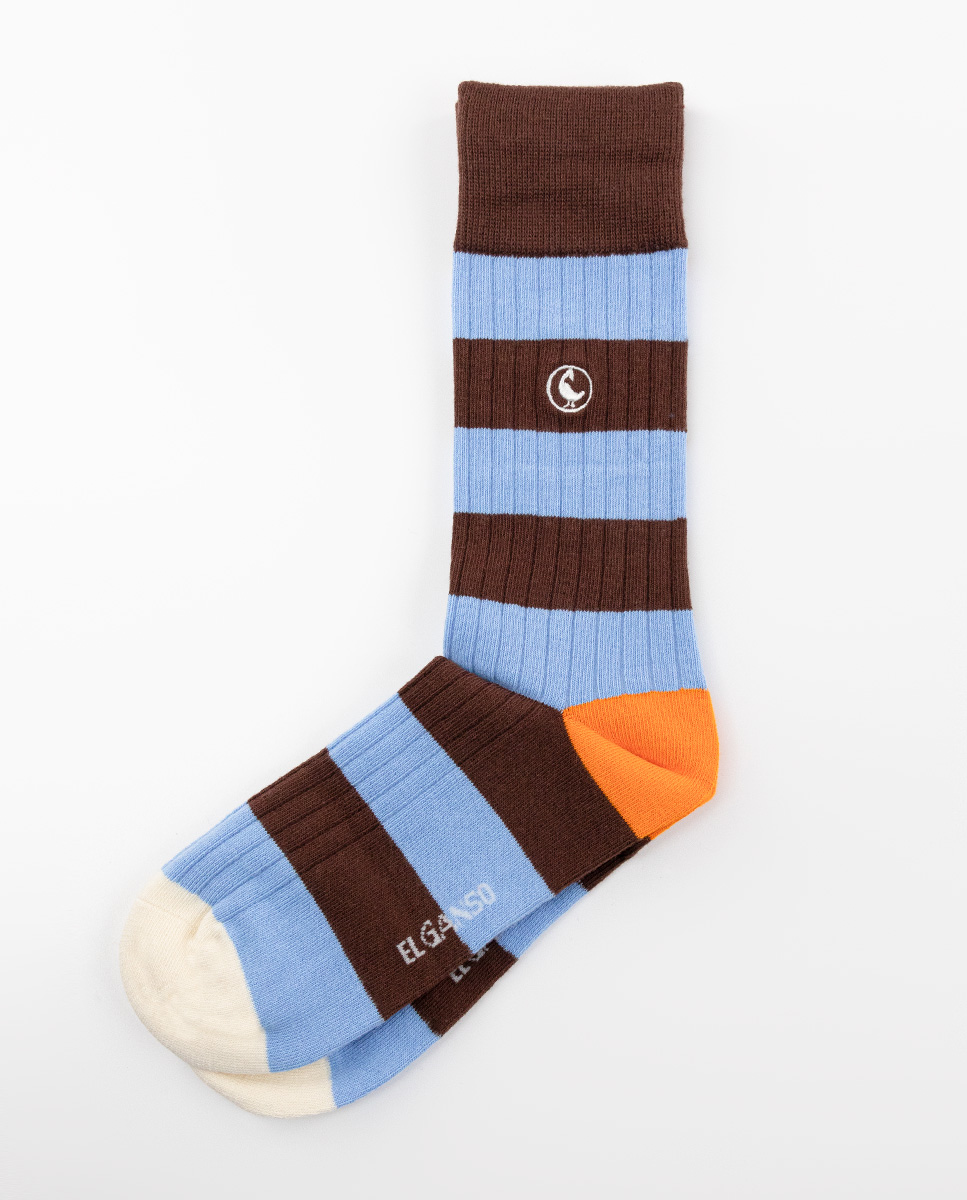 Ribbed Chocolate Cotton Socks W Stripes