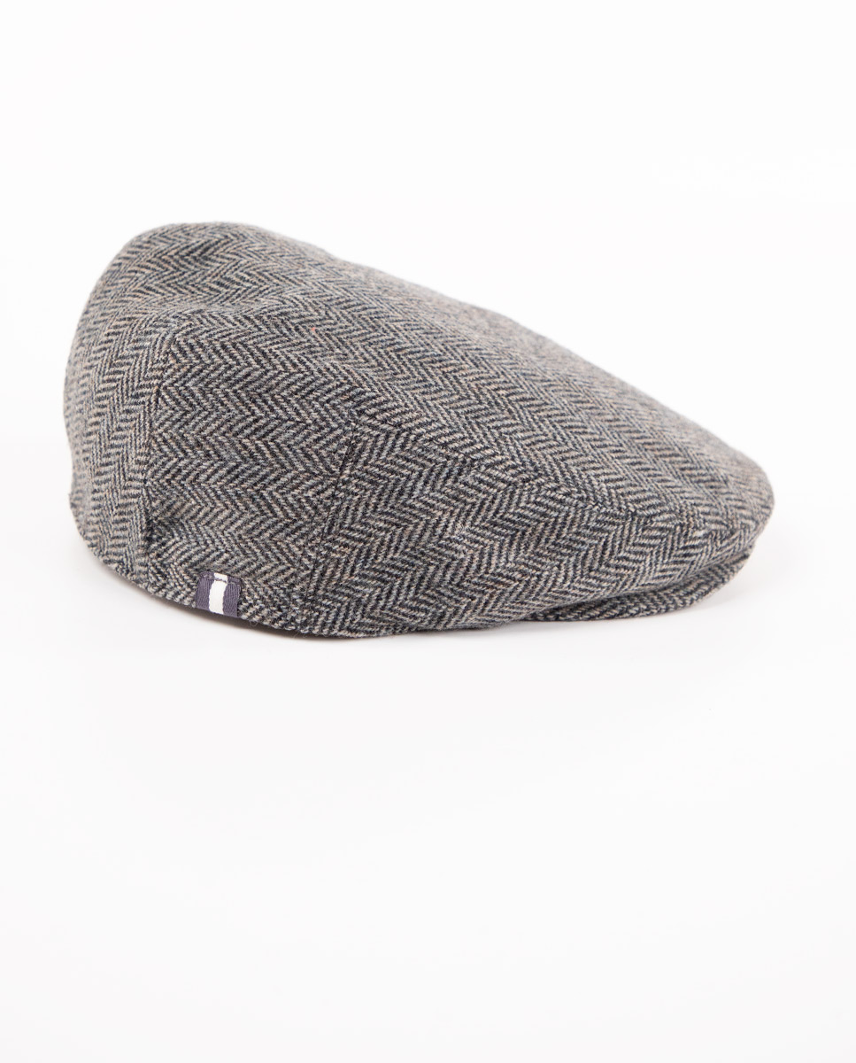 Grey Herringbone Wool Flat Cap