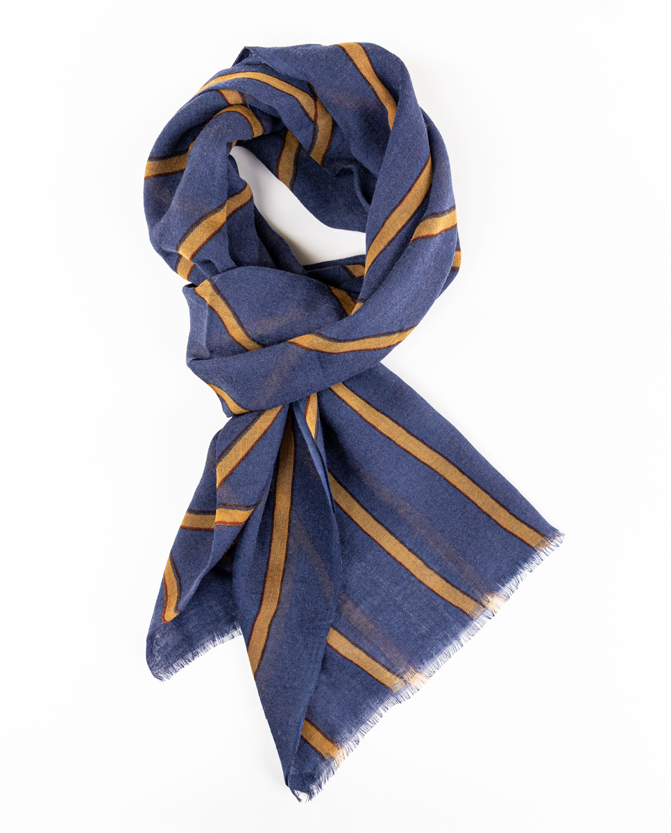Foulard Lana Azul Mostaza Rayas