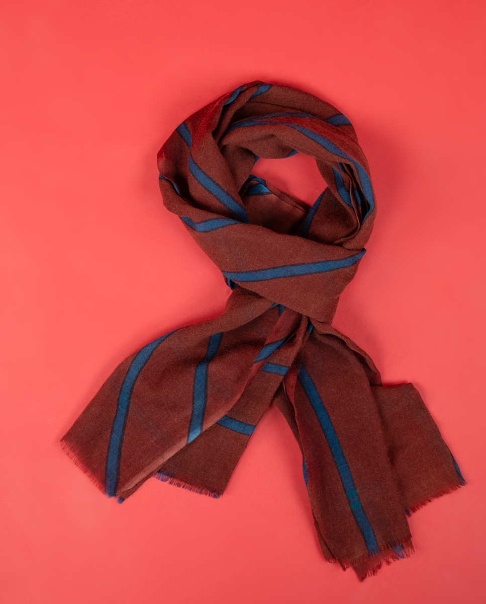 Red Blue Wool Foulard W Stripes