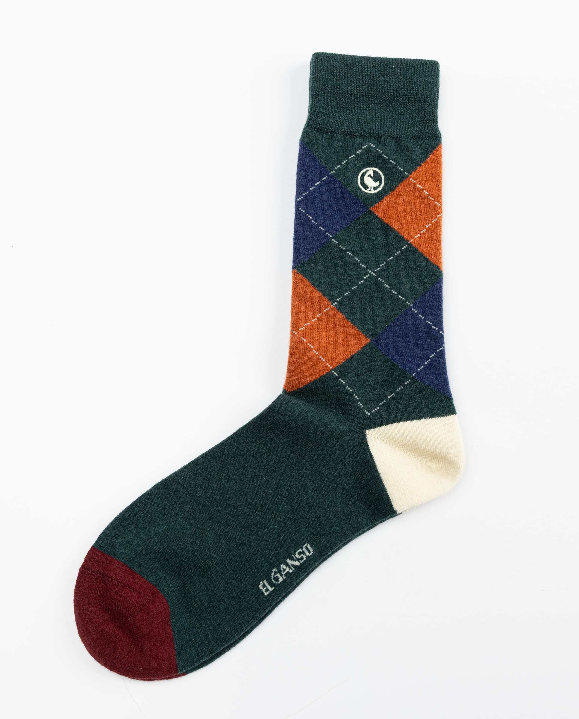 Calcetín Verde Rombos Lana