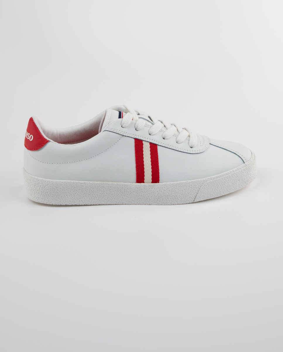 White Leather Sneakers W Red Band