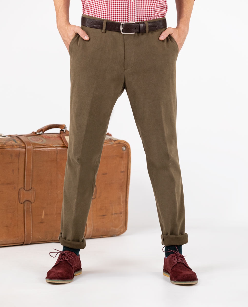 Green Twill Trouser Separates W/Peach Finish