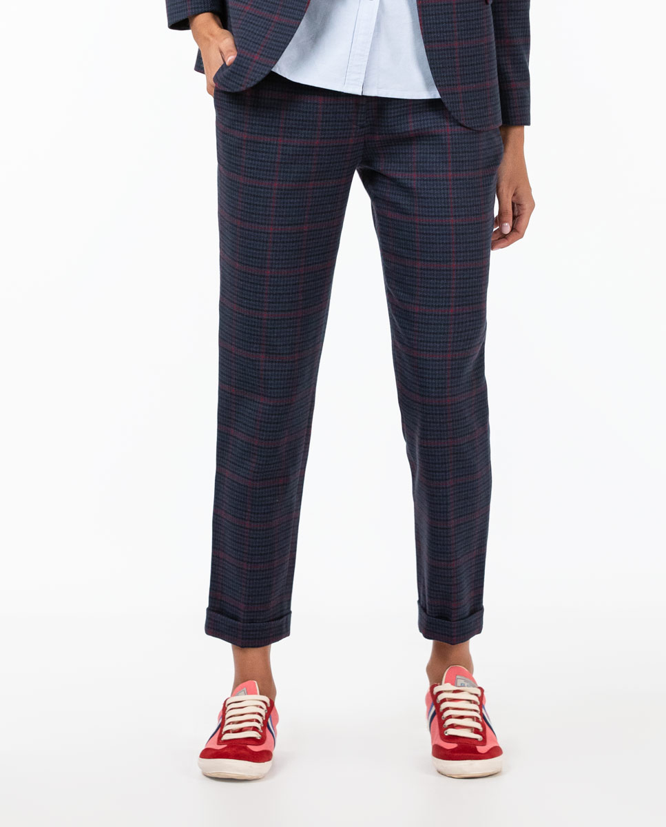 Navy Cotton Trouser Separate W Red Outline