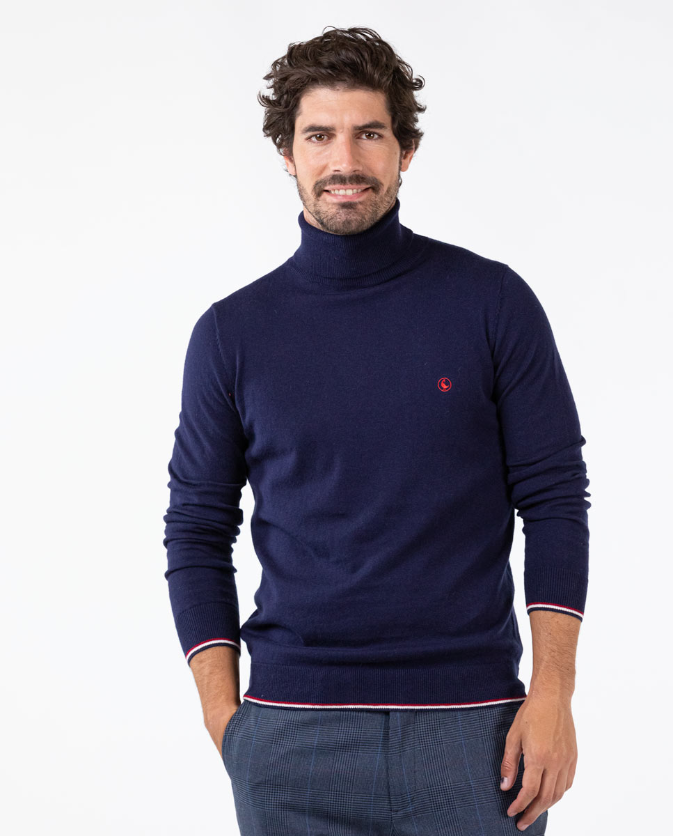 Navy Cotton Cashmere Turtleneck Jumper
