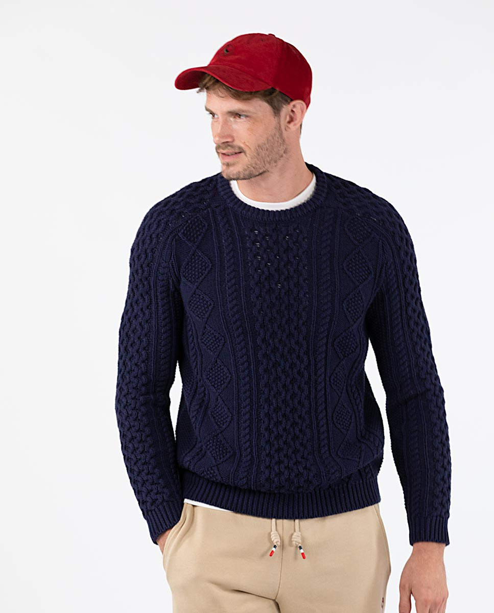 Navy Textured Jumper W Crew Neck