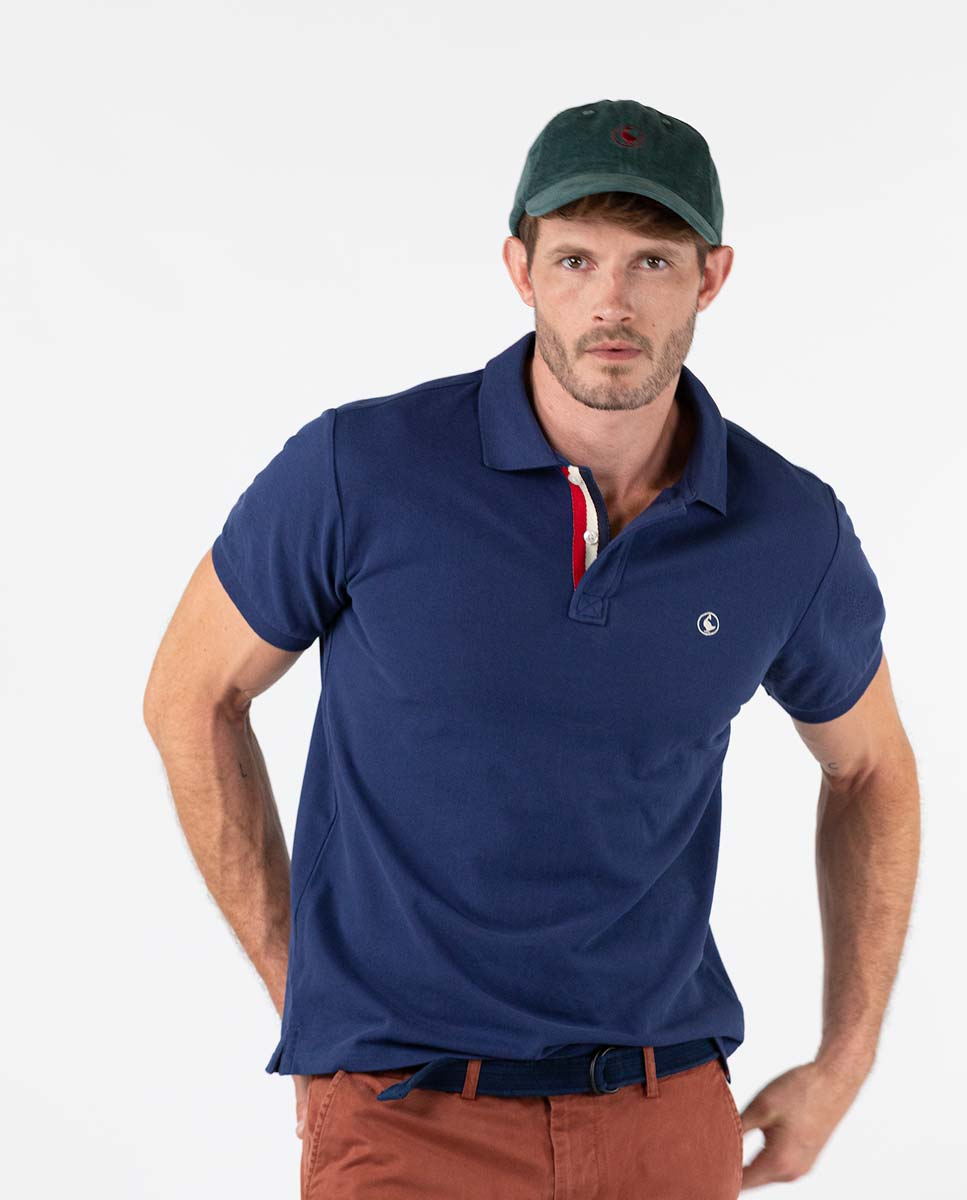 Blue Short-Sleeved Piqué Polo