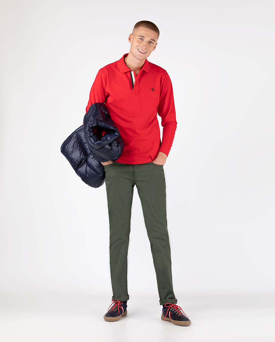 Polo Piqué Manga Larga Rojo