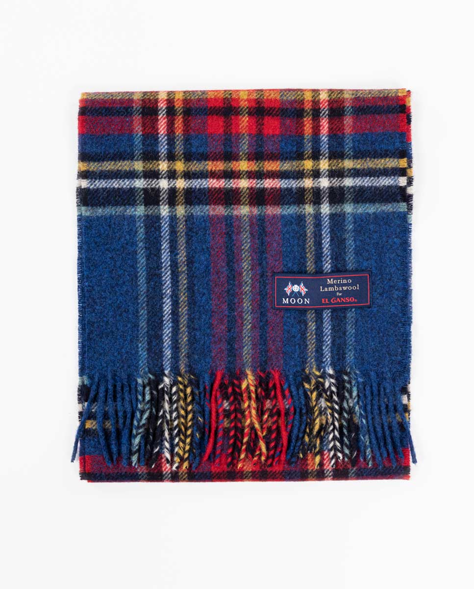 Blue Tartan Check Wool Scarf
