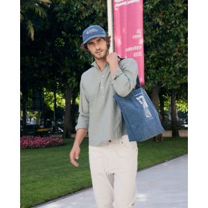 Camisa Polera Algodón Lino Cuello Italiano Verde