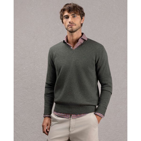 Jersey Merino Cuello Pico Verde