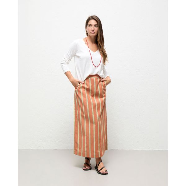 Nicoletta Coral Striped Skirt