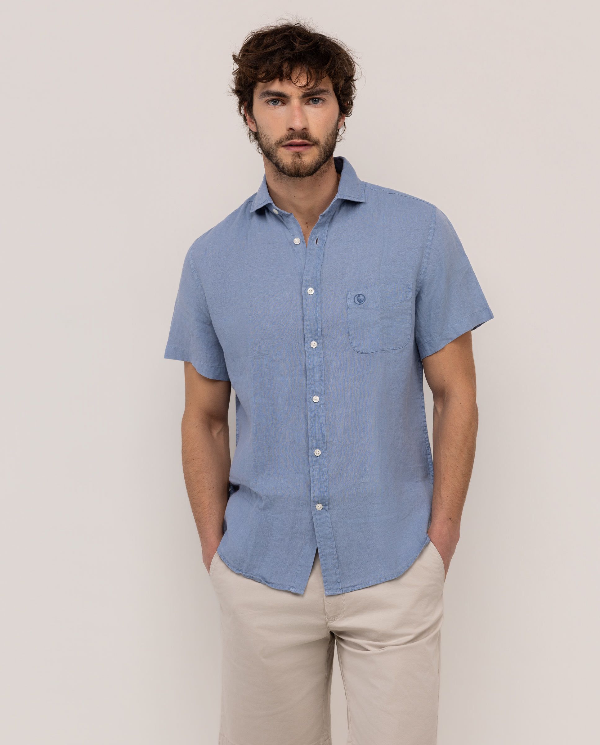 El Ganso® Camisa Lino Manga Corta Azul Medio