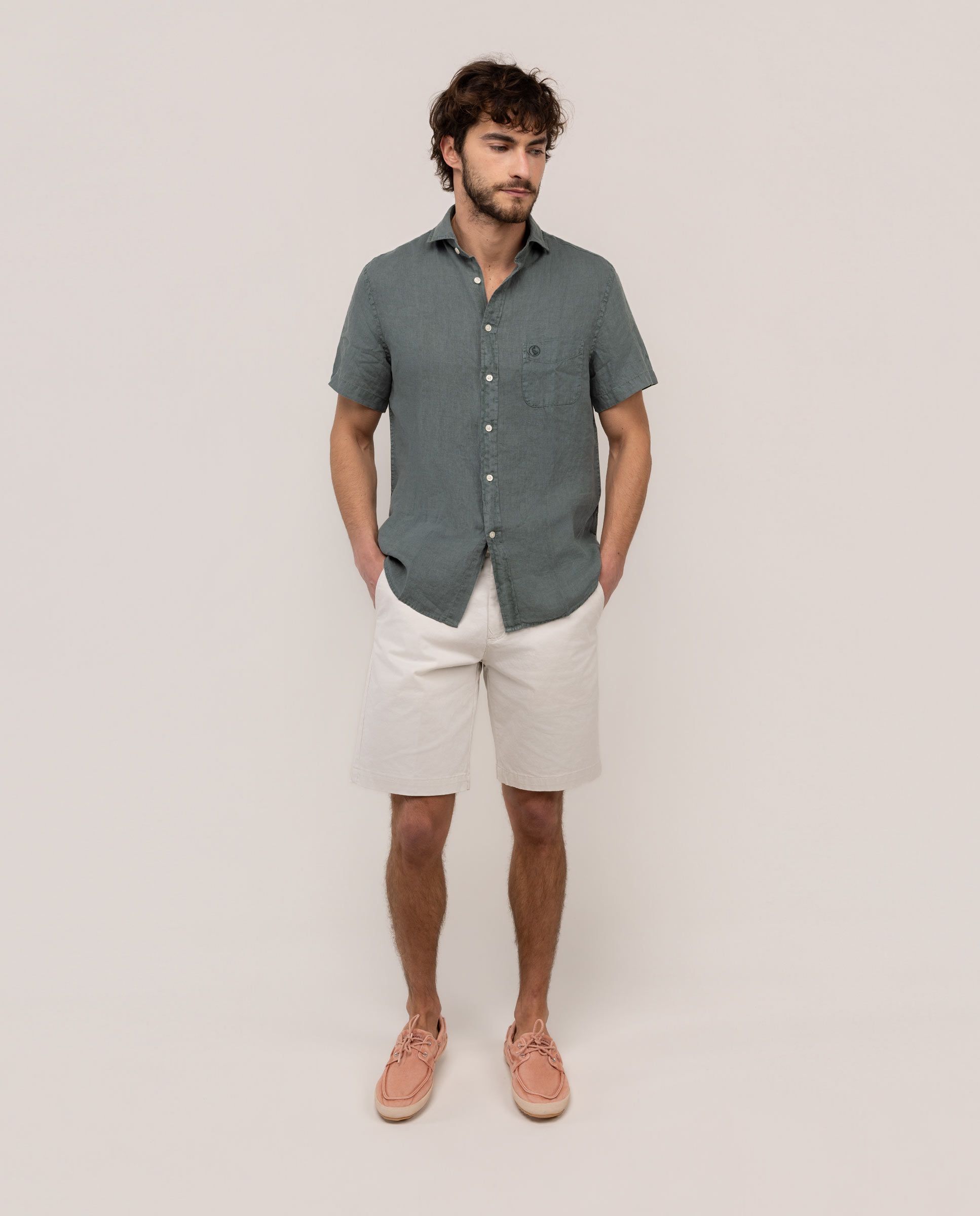 El Ganso® Camisa Lino Manga Corta Verde