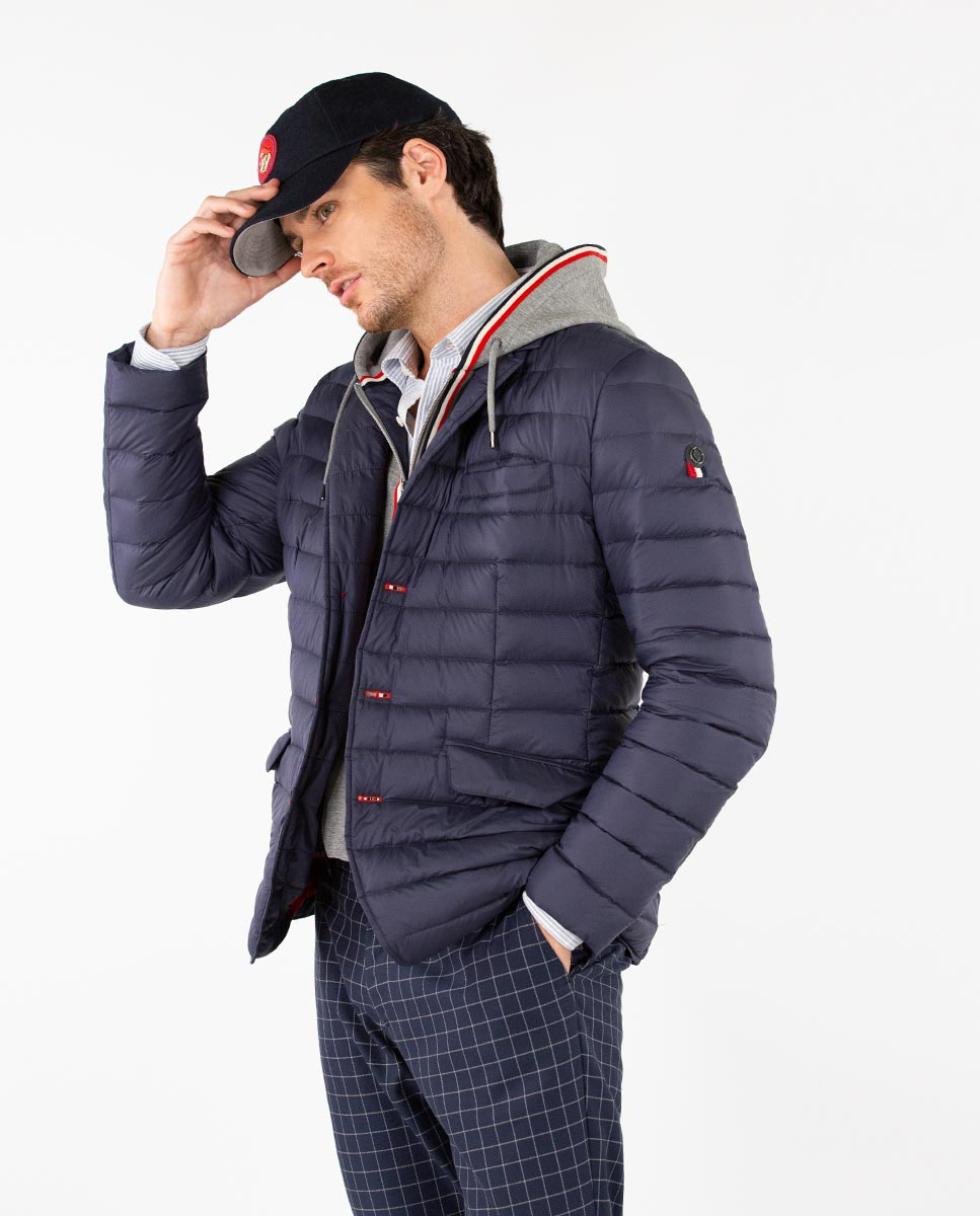Navy Puffer Blazer with Hood