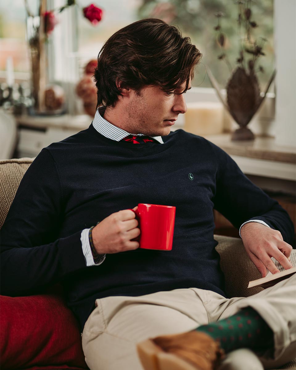 Navy Crew Neck Supima Cotton Jumper