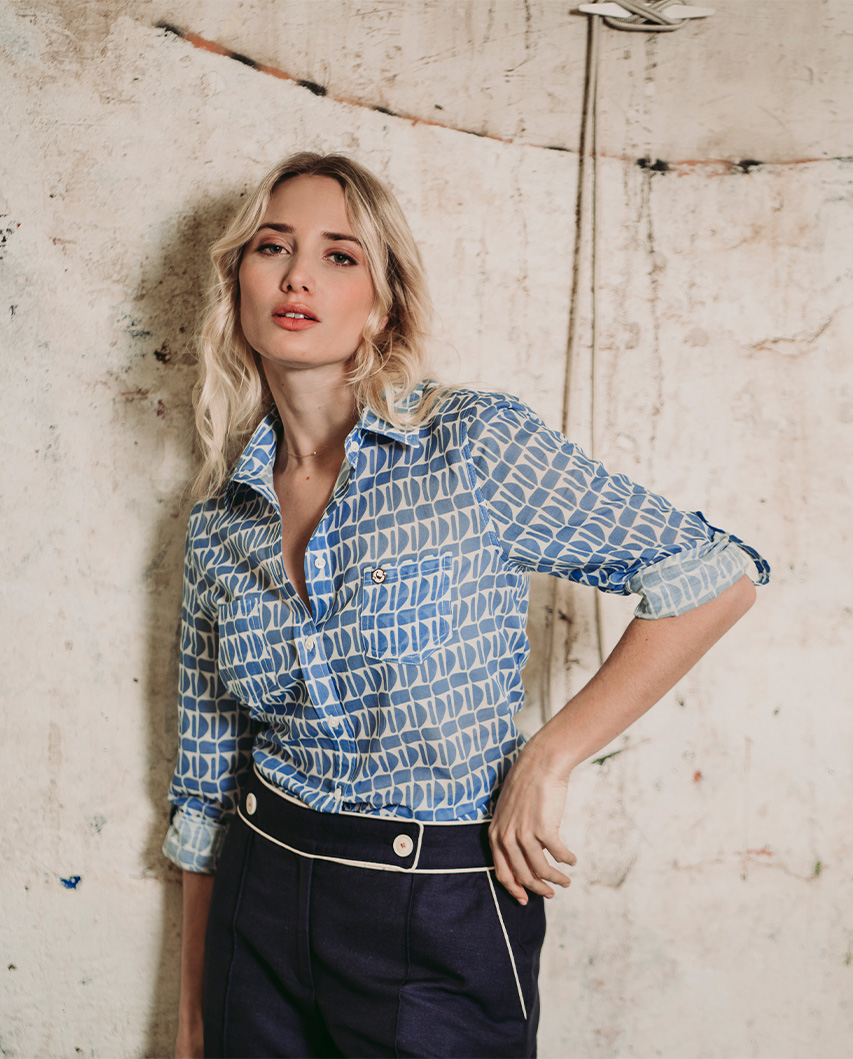 Camisa Print Geométrico Celeste