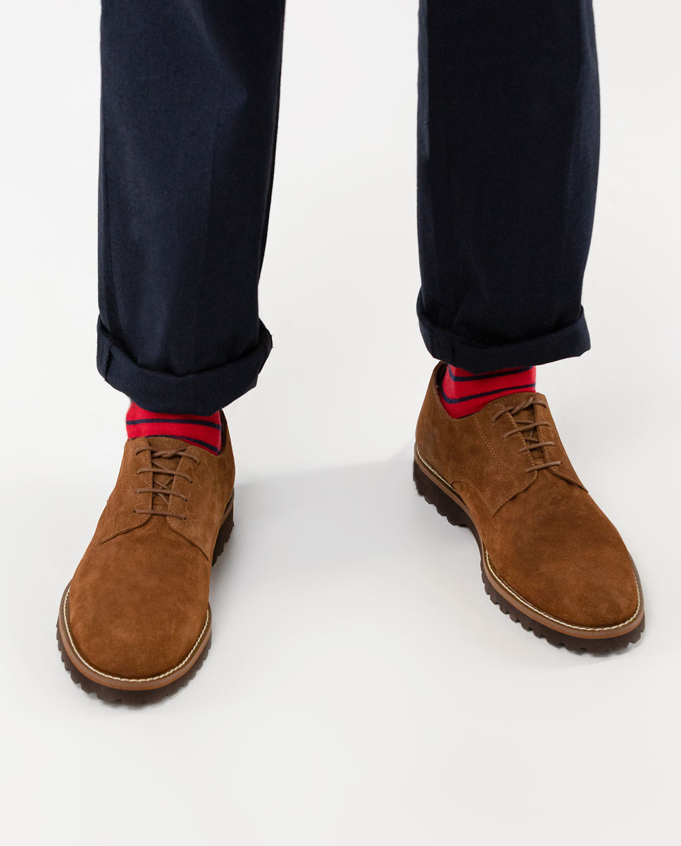 Zapato Blucher Suede Camel Suela Dentada